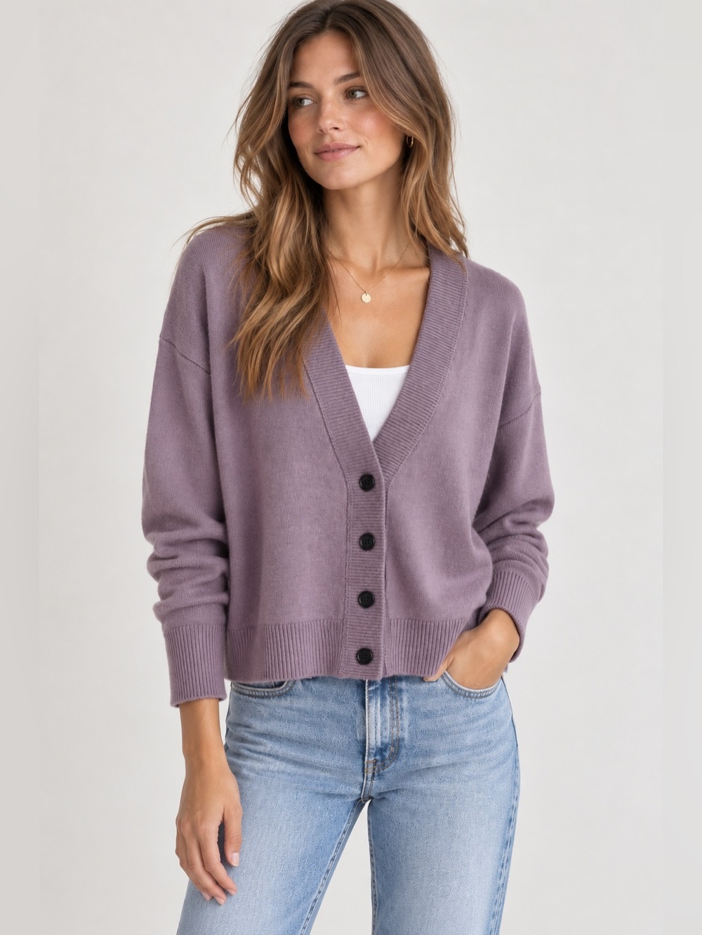Banana Republic Mauve Purple Merino Wool V-Neck Button-Front Cardigan Size Small